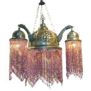Syrian beaded chandelier   15 dia. X 24 height   Antiqued brass 