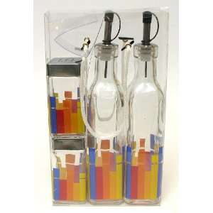 Vinegar and Oil Cruets with Matching Salt and Pepper Shakers Rainbow 