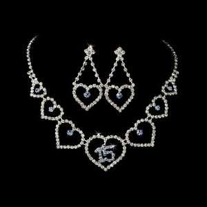  Silver Light Blue Sweet 15 Necklace Earring Set Jewelry