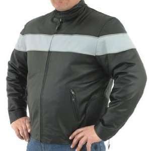   Leather Motorcycle Jacket, Vented, Reflective Grey Stripes Automotive