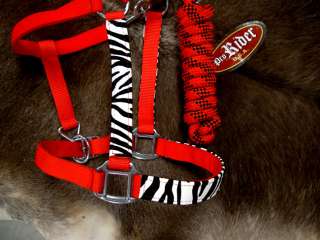 Nylon Horse Halter Lead Rope Tack Zebra Red Rodeo Cowgirl Tiedown 