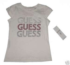 NEW~GUESS GIRLS~EMBELLISHED LOGO~S/S TEE SHIRT~KIDS~4, 5/6 or 6X 