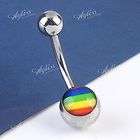 1PC 14Ga Enamel Rainbow Rubber Surface Navel Bar Ring Belly Stainless 