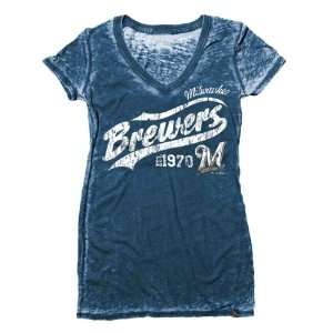   Brewers Navy Womens Burnout Wash V Neck T Shirt