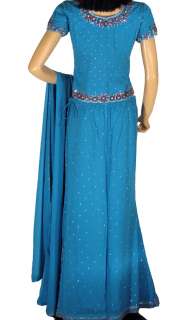 Blue Lehnga Sharara Choli Wedding Wear Dress Skirt S  