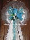 TURQUOISE ROSES WHITE satin rib.pew bows for Weddings items in 