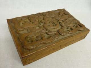 LARGE ANTIQUE SUPERBLY CARVED WOOD CHINESE DRAGON JEWELLERY CIGAR BOX 