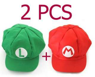 2PCS Super Mario Bros Hat Mario Luigi Cap Cosplay Rd GR  