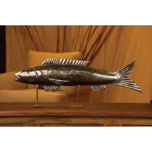 Iron Long Fish Sculpture on Stand 