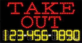 NEW TAKE OUT w/PH# 32x17 SOLID/FLASHING LED SIGN 25035  