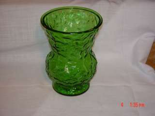 Brody Green Vase 8 in tall Crinkeled Glass  