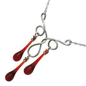Garnet 24 Triple Swirl Sundrop Necklace, glass and sterling silver