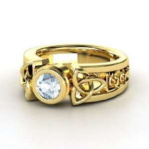    Celtic Sun Ring, Round Aquamarine 14K Yellow Gold Ring Jewelry