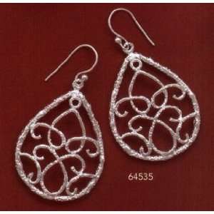  Pear Shaped Sterling Silver Cut Out Wire Earrings, 1 1/2 