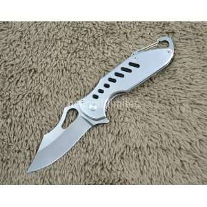   steel color frame lock camping pocket edc folding knife w/ carabiner