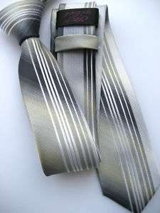 YIBEI Ties Light Gray/Silver Stripes Neckties Mens SLIM NARROW SKINNY 