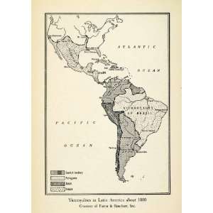  1943 Print Viceroyalty Latin America New Spain Map Brazil 