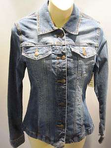  JEANS JACKET TOP FiTTED STRETCH SHiRT DiSTRESS CASUAL WORK 6  
