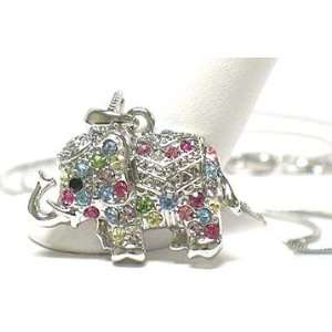   Crystal Circus Elephant Charm Necklace Silver Tone (Style2) Jewelry