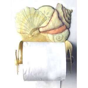    Hand Painted Metal Seashell Toilet Paper Holder