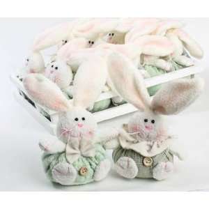 Wood Tray of 12 Plush Easter Bunnies   In Assorted Soft 