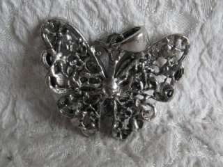 Butterfly Pendant Silver Metal w/ Purple Stones Glass  