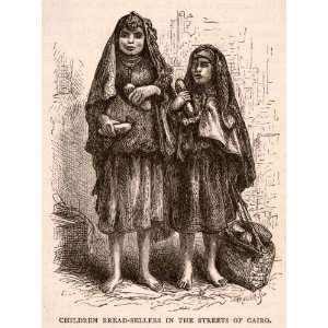 1875 Wood Engraving Bread Sellers Girls Streets Cairo Egypt Africa 