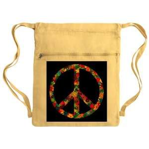   Bag Sack Pack Yellow Peace Symbol Flowers 60s 