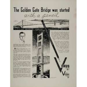   Ad Venus Pencils Golden Gate Bridge Joseph Strauss   Original Print Ad