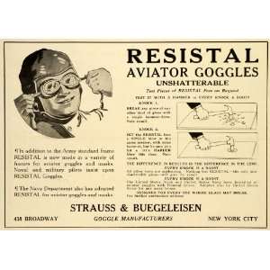 1918 Ad Strauss & Buegeleisen Resistal Aviator Goggles Accessories New 