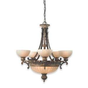   Ten Light Chandelier Palladio Bronze with Iridescent Alabaster Globes