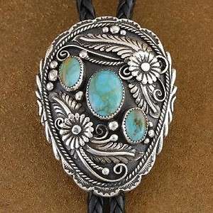 Kingman Arizona Turquoise Sterling Silver Bolo Tie by Tom Ahasteen 