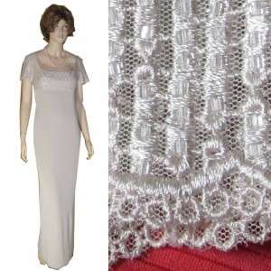 Statuesque OLEG CASSINI $500 Gown LACY SOFT BEIGE Gown BEADED EMPIRE 