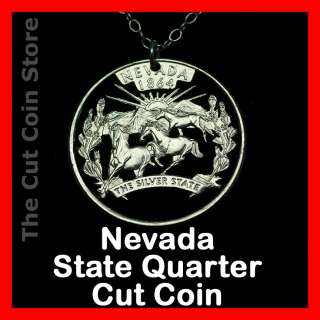 Nevada 25¢ NV Quarter Hand Cut Out Coin Necklace The Silver State 