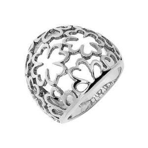  Sterling Silver Four Leaf Clover   Luck   Flower Dome Ring 