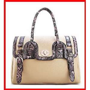   Bag Handbag Tote Briefcase Snakeskin Print Women New Apricot 010474