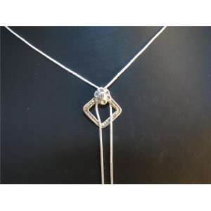  Sterling Silver 925 Lariat Flower Square Pendant Necklace 