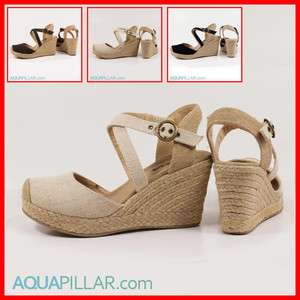 Close Toe Espadrille Wedge, Casual   Beige Canvas   Jules By Soda 