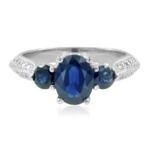 com Natural Sapphire and Diamond Ring in 18k White Gold 3 Stone Ring 