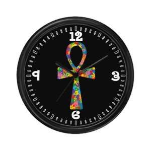  Wall Clock Ankh Flowers 60s Colors 