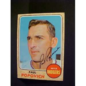 Paul Popovich Los Angeles Dodgers #266 1968 Topps Autographed Baseball 