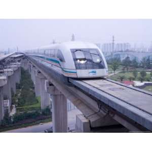 Meglev Train Prepares to Depart Airport Train Station, Shanghai, China 