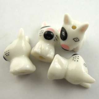   Porcelain dog beads Bull Terrier Dog Bead Black & White Spuds 8pcs
