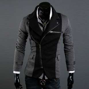 2011 Mens Spring Fashion Korean Irregular Zipper Slim Suit Dark Grey 