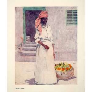  1906 Color Print Market Woman Jamaica Indigenous People 