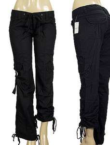 Cargo Pants Ruched Sides w/Ties Black Forever 21  