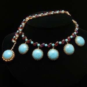 Hattie Carnegie Set Necklace Bracelet Turquoise & Dragons Breath 