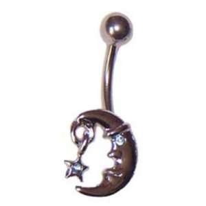  Moon with Blue Gem Star Dangle Belly Ring 