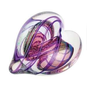  Hand Blown Hearts of Fire Amethyst Glass Paperweight