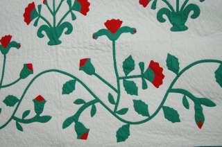 30s Vintage Red & Green Applique Carolina Lily Hand Stitched Antique 